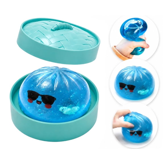 QIDESHIP Shark Glitter Bao Bun Squishy, Transparent Gel Squeeze Fidget Toy with Surprise Shark Figure Inside, Stress Relief Asmr Sensory Toy