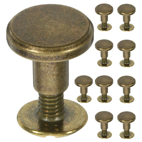 RENACLIPY Golden Copper Leathercraft Rivet Screws 10 Sets for Bookbinding, Bag Repair, Round Flat , Hold 0.4x0.4x0.3in