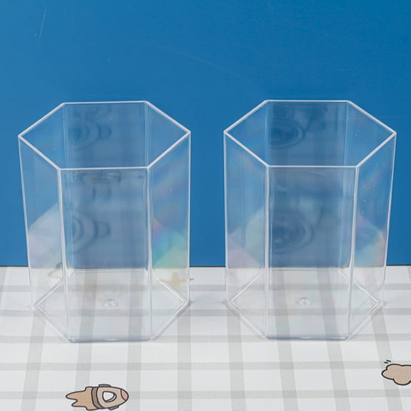 QIDITONG 2Pcs Clear Acrylic Hexagonal Pen Holder for Desk Makeup Brush Cup and Office Storage Organizer for Home Office Supplies