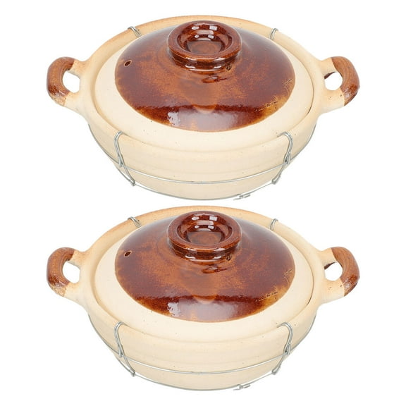Hytrove Ceramic Casserole Dish with Lid for Oven Safe Use Beige Color Pottery Clay and Iron Material 2 Pieces Set