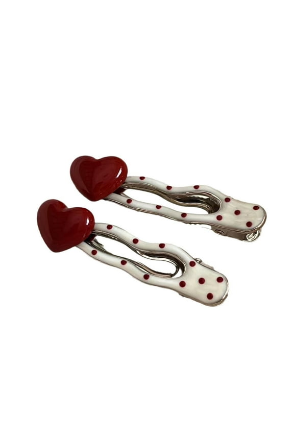 2pcs Sweet Style Heart Dot Hair Clips For Women Cute Side Hair Clips For Girls Heart Hair Clips Snap Hair Clips Hair Side Clips