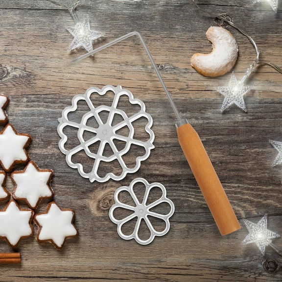 QIDITONG 3 Pcs Bunuelos Molds Rosettes Timbale Set Metal Waffle Mold With Wooden Handle Bunuelos Maker For Bunuelos Cookies Kitchen Baking