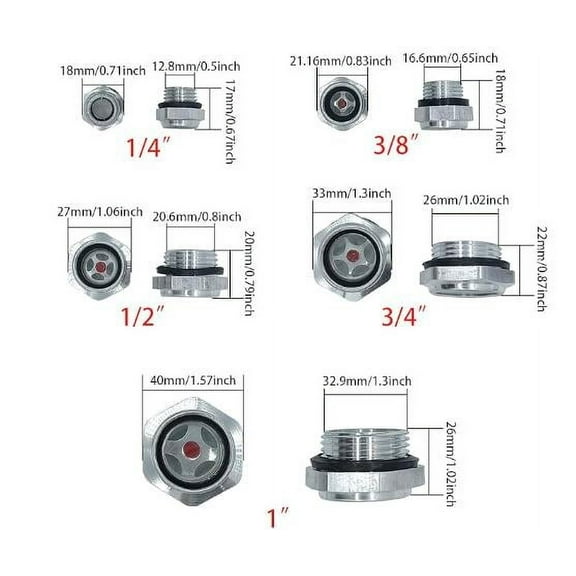 QIDITONG 5PCS Aluminum Alloy Liquid Level Gauge for Air Compressor Oil Tank Glass Male Thread Oil Level Indicator Easy Installation Durable and Reliable