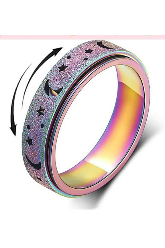 Moon Star Ring Spinner Band Ring Rotatable Ring Fidget Ring For Women Titanium Ring Moon Star Ring Spinner Fidget Ring Rings For Teen