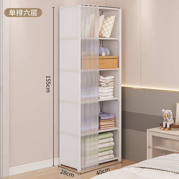 QIDITONG Simple Freestanding Wardrobe Closet For Indoors Multi-Layer Storage Cabinet With Shelves White Small Closet Organizer For Clothes And Books
