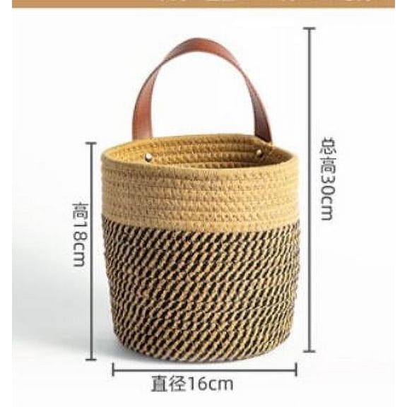 QIDITONG Small Cotton Rope Wall Hanging Basket with Handle Woven Storage Bin for Plants Toys Organizer for Bedroom Bathroom Shelves