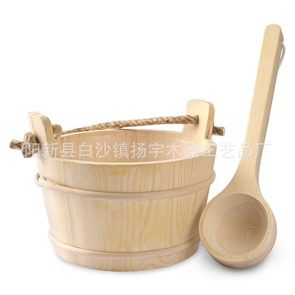 QIDITONG Wooden Sauna Bucket And Ladle Set Wood Sauna Accessories Kit For Steam Sauna Room Water Bucket And Wooden Ladle For Spa And Bath