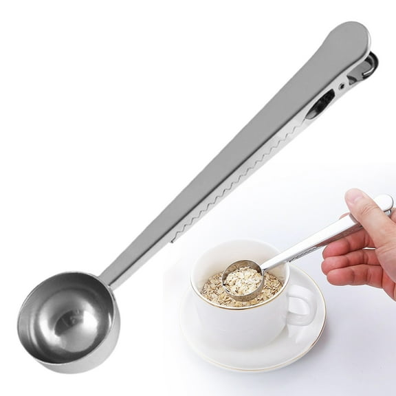 CAHQHLI 2-in-1 Stainless Steel Coffee Scoop with Clip - Tea ScoopMulti-Functional Measuring Scoop for Coffee Beans, Tea, Powder,Ground Coffee, Rust-Resistant & Easy-to-Clean Coffee Tool,Bag Sealer