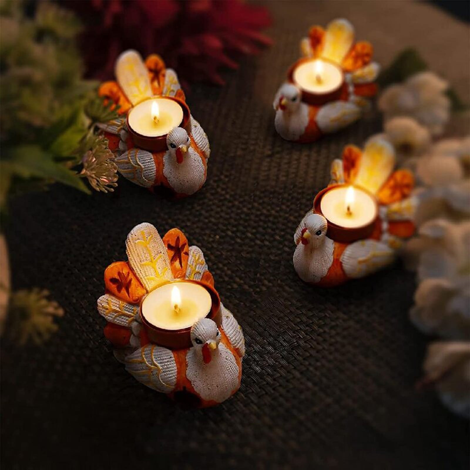 QIEZHON Candles Holders 1 Pack Thanksgiving Turkey Tea Light Candle Holders Table Decorations For Home Decor Thanksgiving Candle Holders Centerpiece Decorations Indoor For Dining Table Kitchen