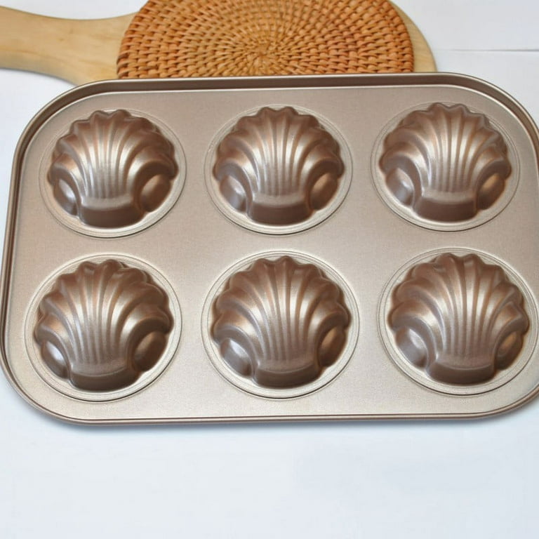 Qifei 1pc Madeleine Pan, 6 Cavity Heavy Duty Shell Shape Baking Mold Nonstick Cookie/Cake/Scone Pan Whoopie Pie Pan for Oven Baking Banana