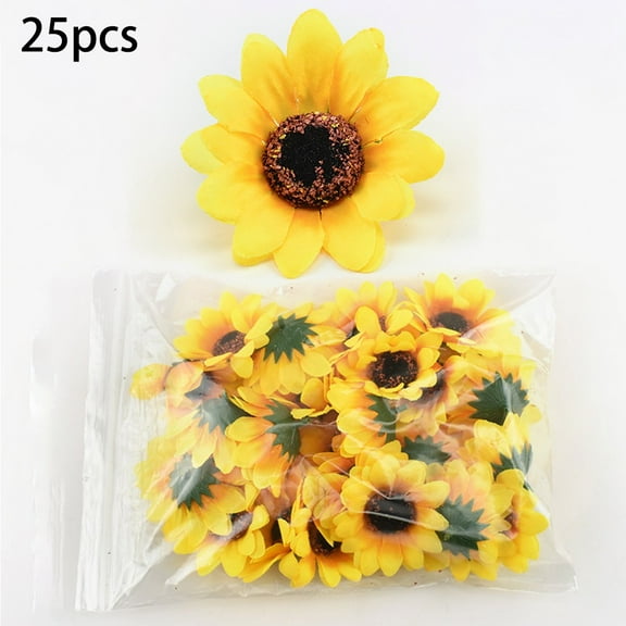 QIFEI 25Pcs Artificial Silk Sunflower Heads 2.76 Fake Faux Flower Heads Yellow Floral for Wedding Centerpieces Decor Home Decoration Garden Wreath Art Craft Yellow