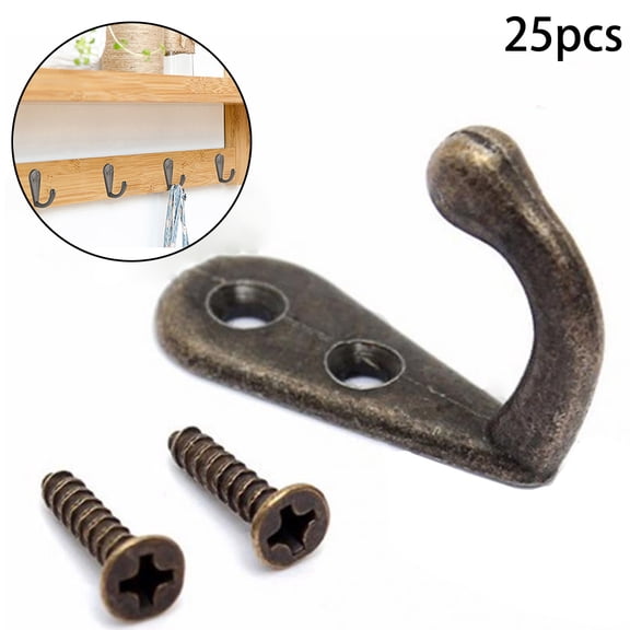 QIFEI 25Pcs Vintage Bronze Wall Mounted Single Hook Hangers, Door Hooks,Wall Hooks Hooks for Hanging with Screws for Jewelry, Keys, Hats and Other Small Items