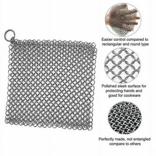 Amagabeli Cast Iron Cleaner 8x6 Rectangle Chain Metal Scrubber with  Hanging Ring 316 Premium Stainless Steel Chainmail Scrubber for