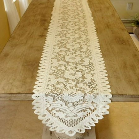 QIFEI 2Pcs Polyester Crochet Lace Rectangular Table Runner Dresser Scarf Doilies White