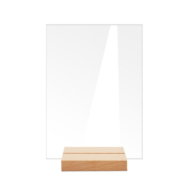 QIFEI Acrylic Sign with Wood Stands, Blank Acrylic Signs with Base