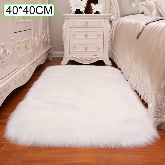 QIFEI Luxury Soft Faux Sheepskin Fur Rugs for Bedside Floor Mat Area Rug Plush Sofa Cover Throw Rug for Bedroom White