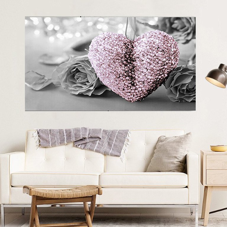 QIFEI Modern Pink Heart Canvas Printed Art Painting Hanging Home Wall Decor  (No Frame Included) 