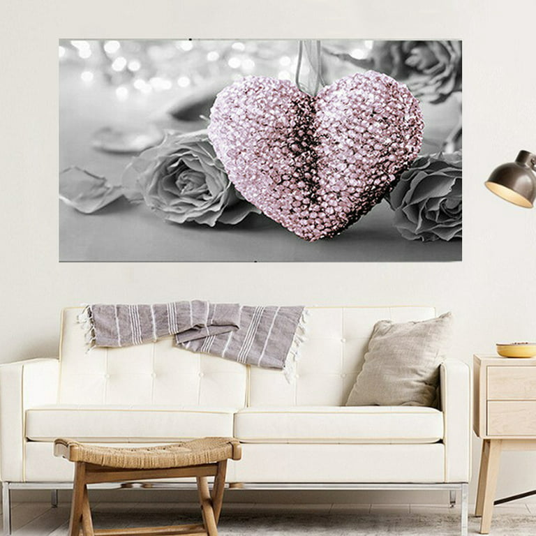 QIFEI Modern Pink Heart Canvas Printed Art Painting Hanging Home Wall Decor  (No Frame Included) 