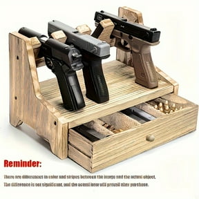 QIFEI Pistol Rack Gun Safe, Real Wood Handgun Rack Holder for Gun Cabinet Accessories, Rustic Style Gun Rack Organizer for Nightstand, Gifts for Men