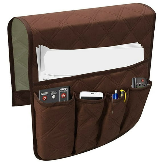 QIFEI Sofa Armrest Organizer, Remote Control Holder for Recliner Couch, Arm Chair Caddy with 5 Pockets for Magazine, Tablet, Phone, iPad Coffee
