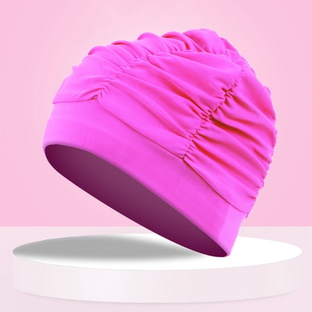 Swim Cap for Women Men, Polyester Swimming Hat for Long Thick Curly Hair & Dreadlocks Braids Weaves Afro Hair Pink