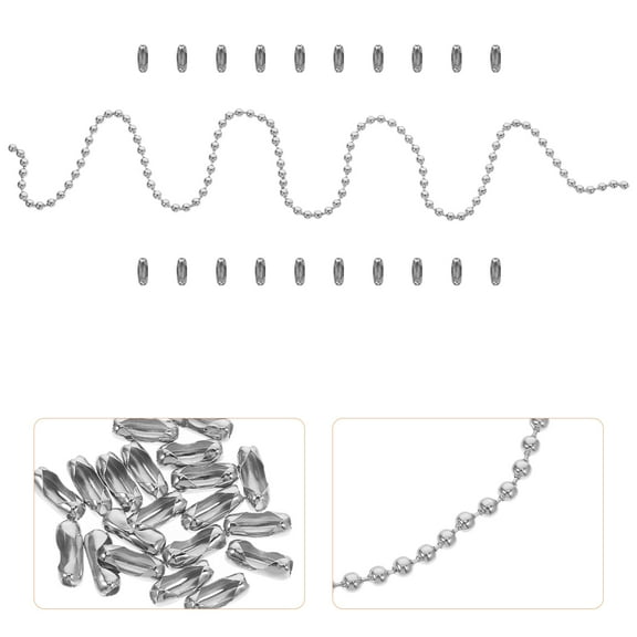 QIFULL 1 Set Ceiling Fan Connector Beaded Pull Chain Silver Replacement Handle for Light Fixtures