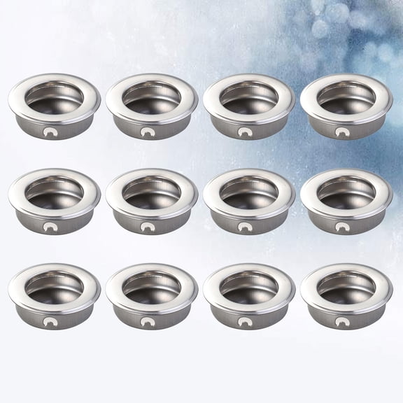 QIFULL 12Pcs Stainless Door Handle Silver Round Flush Pull for Sliding Doors and Cabinets