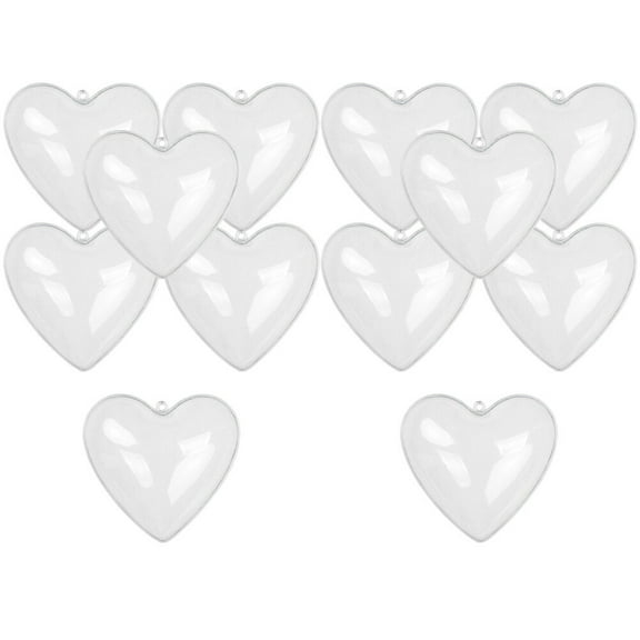 QIFULL 12Pcs Shatterproof Clear Plastic Heart Shape Ornament Boxes for Indoor and Outdoor Decor