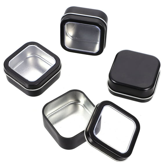 QIFULL 16Pcs Empty Iron Tins Black Storage Boxes with Window Lid for Candle Container and Small Item Organizer
