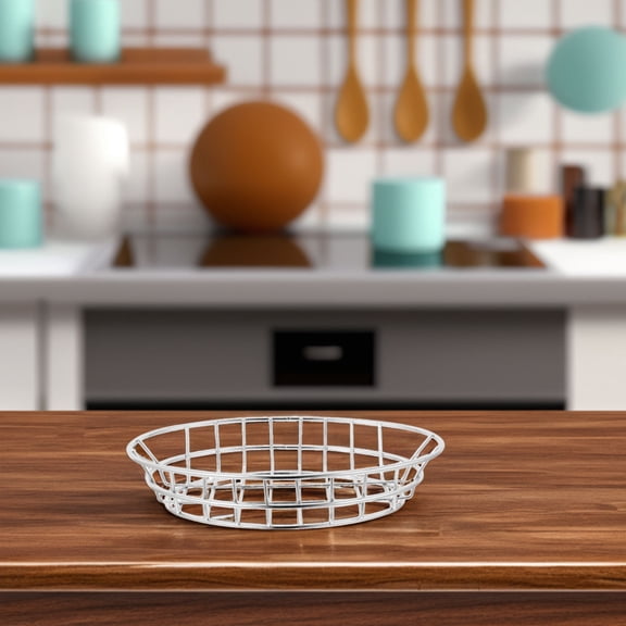 QIFULL Plated Silver Wire Basket Metal Serving Container for Fries Sandwiches and Hot Dogs in Restaurants