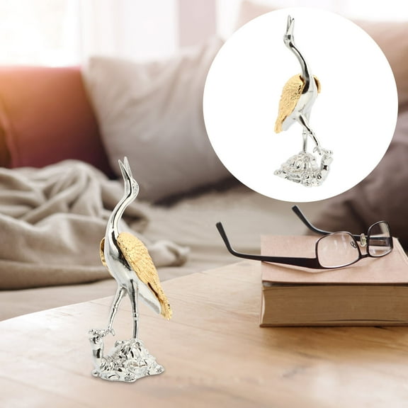 QIFULL 1Pc Plated Silver Metal Crane Adornment with Lovely Shape for Decorative Home Desktop Display
