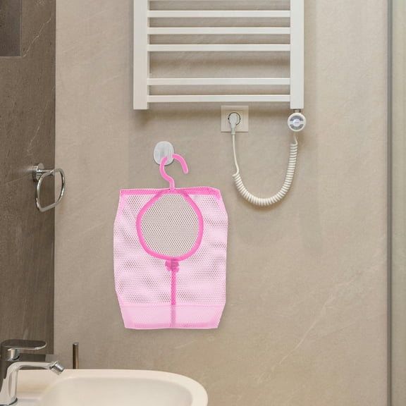 QIFULL Nylon Mesh Shower Storage Bag in Pink for Travel Laundry and Bathroom Clothes Organizer