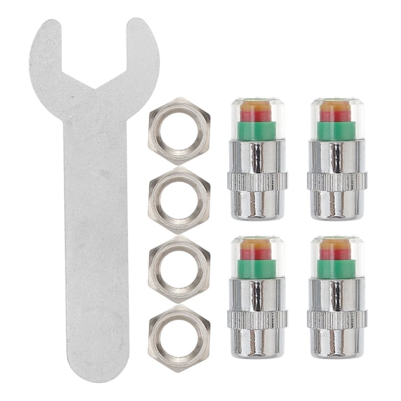 QIFULL 1Set Car Tire Pressure Monitor Caps with 3 Color Warning and Anti Theft Nuts