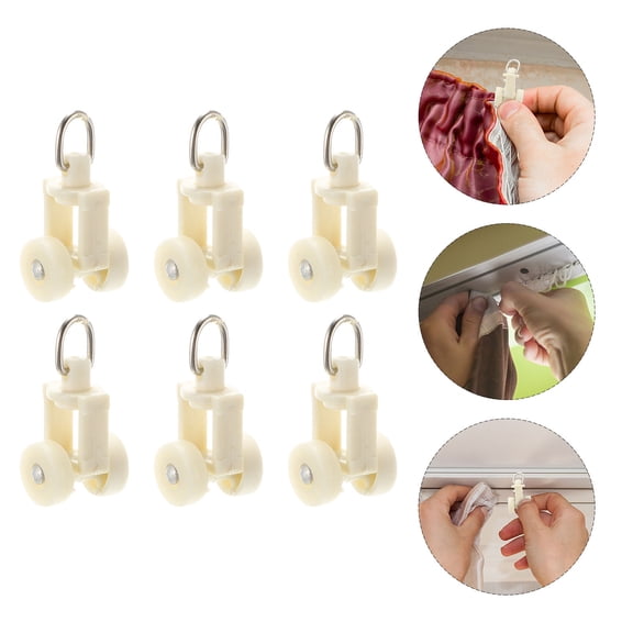 QIFULL 20Pcs Plastic Curtain Track Runners with Hook Smooth Sliding Rollers