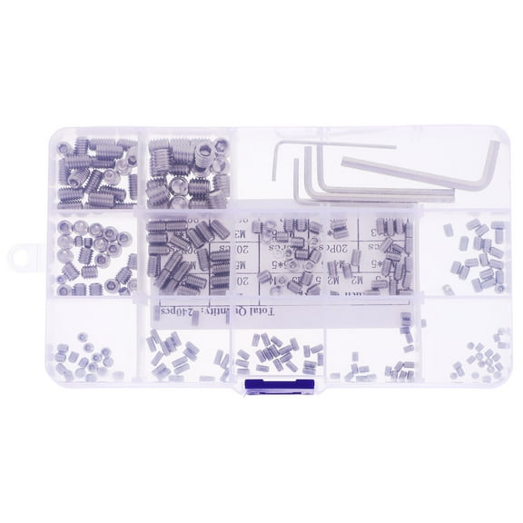 QIFULL 1Set Stainless Steel Hex Socket Grub Screws Assortment Kit for Fixing Door Handles Silver