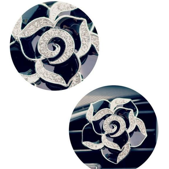 QIFULL Black Flower Air Vent Decoration Clip with Rhinestone for Car Interior