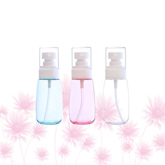 QIFULL 3pcs Refillable Spray Bottles Pump Dispenser for Travel Sunscreen and Cleaning Accessories in Transparent Blue and Pink