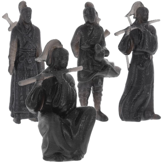 QIFULL 4Pcs Ancient Chinese Figure Sculpture Resin Ornaments for Home Office Desk Decoration Black