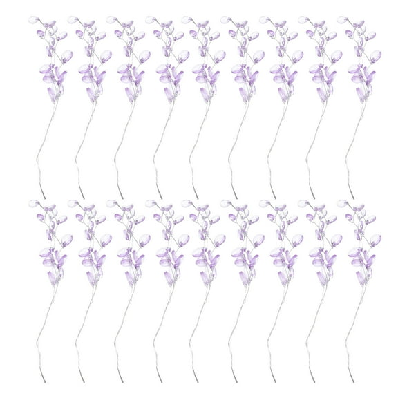 QIFULL 50pcs Acrylic Crystal Flower Beads Stems for Wedding DIY Crafts and Cake Decoration Purple Floral Spray