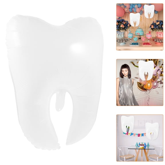 QIFULL 5Pcs Tooth Shaped Party Balloons White Pe Balloon Decorations for Birthday and Events