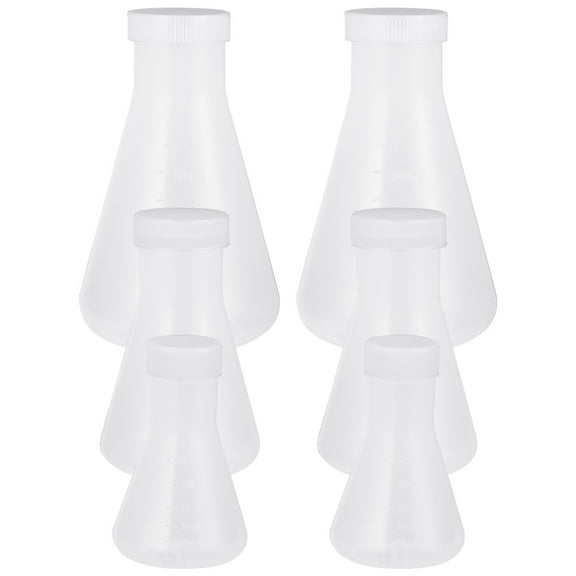 QIFULL 6Pcs Transparent Plastic Flask Set for Laboratory Storage with Wide Mouth and Thickened Design