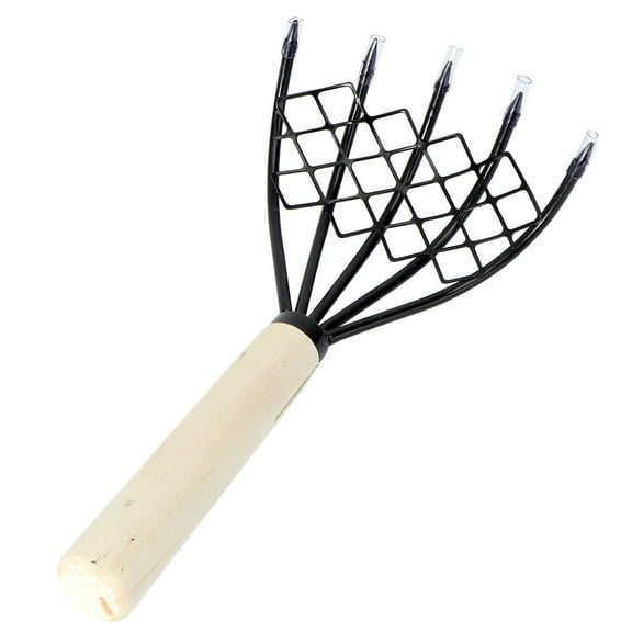 QIFULL Seafood Digging Net Rake with Sharp Claw and Anti Skid Wood Handle Durable Black Seafood Dragging Tool