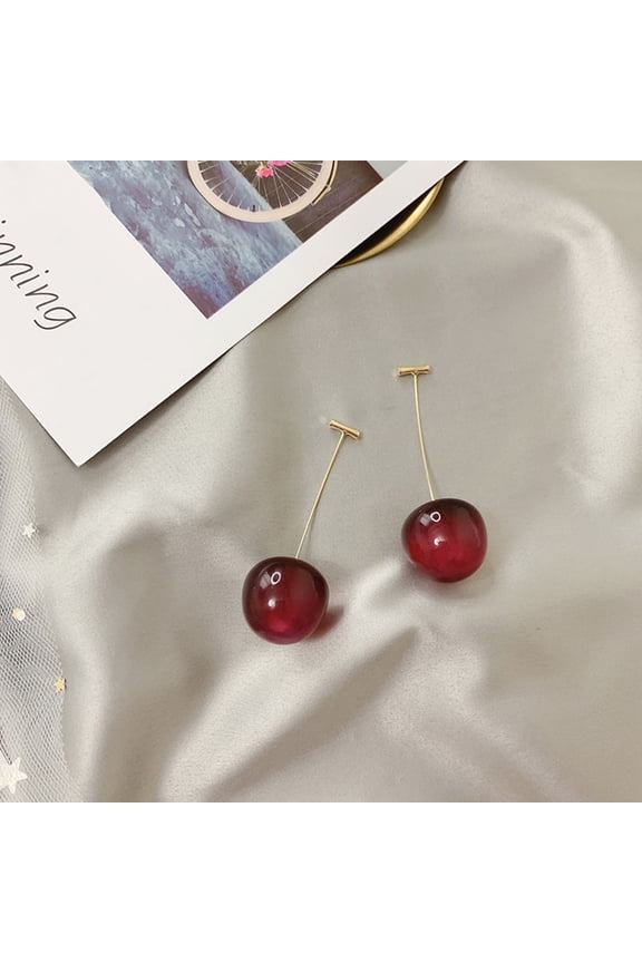 1Pair Woman Earring Red Cherry Ear Drop Stylish Ear for Casual and Dressy Outfits