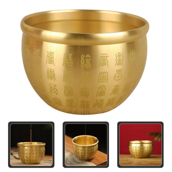 QIFULL Golden Copper Wealth Bowl Small Fortune Basin for Home Table Decoration
