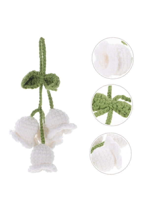 White Crochet Flower Pendant Knitted Bag Keychain Hanging Decorative Ornament