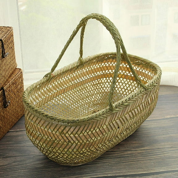 QIFULL Garden Basket for Harvesting Vegetables Bamboo Bin Khaki Storage Women Hotel 1Set