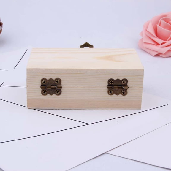 QIFULL Light Yellow Wood Box with Lid Rustic Wooden Jewelry and Trinket Storage for Wedding Decor