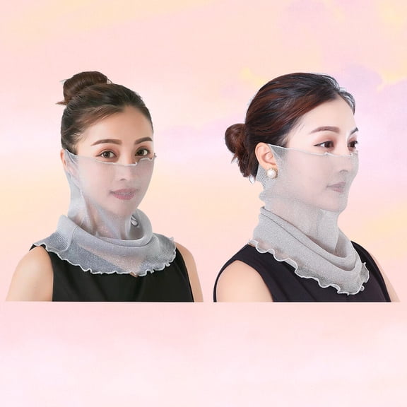 QIFULL Neck Cover Veil for Women 2Pcs Light Grey Fabric
