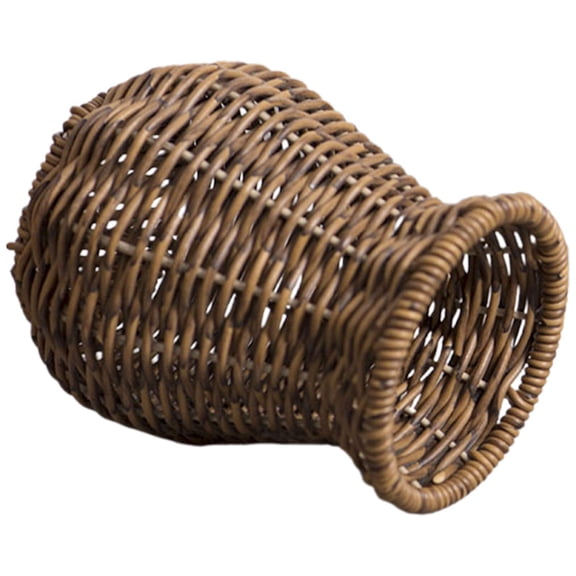 QIFULL Brown Woven Plastic Flower Vase Rustic Imitation Rattan Decorative Pot for Table Display