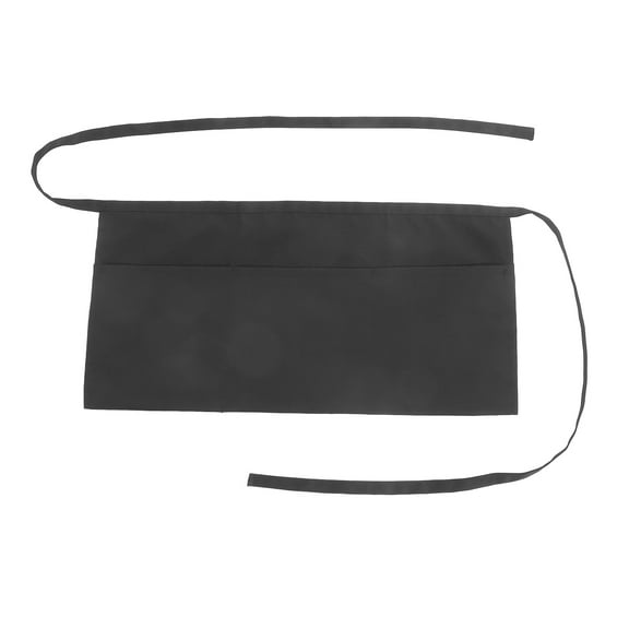 QIFULL Polyester Black Waist Apron with Pocket Design Adjustable Fit for Waiters and Servers